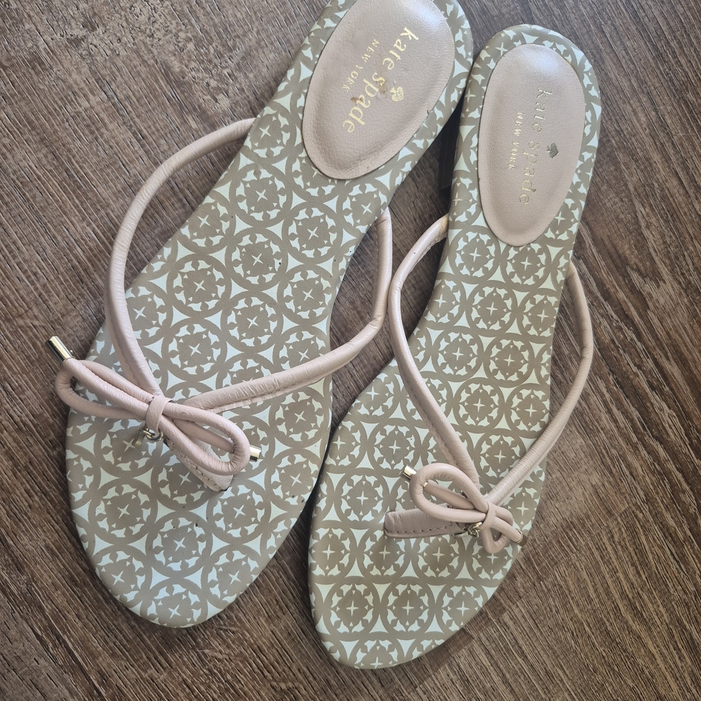 Kate Spade Blush And Beige Bow Sandals Size 8.5